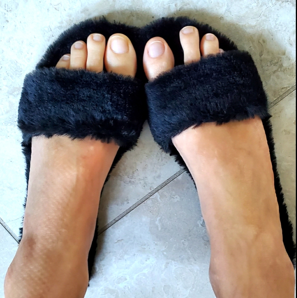 Reformation Faux Fur Slides